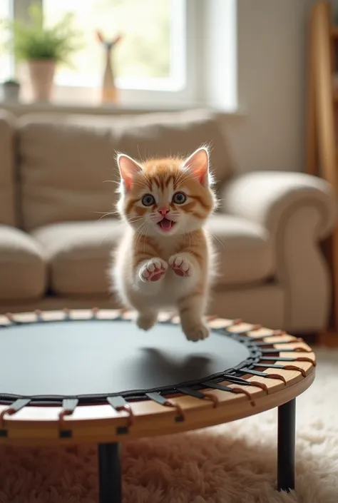 Live action kitten playing a trampoline