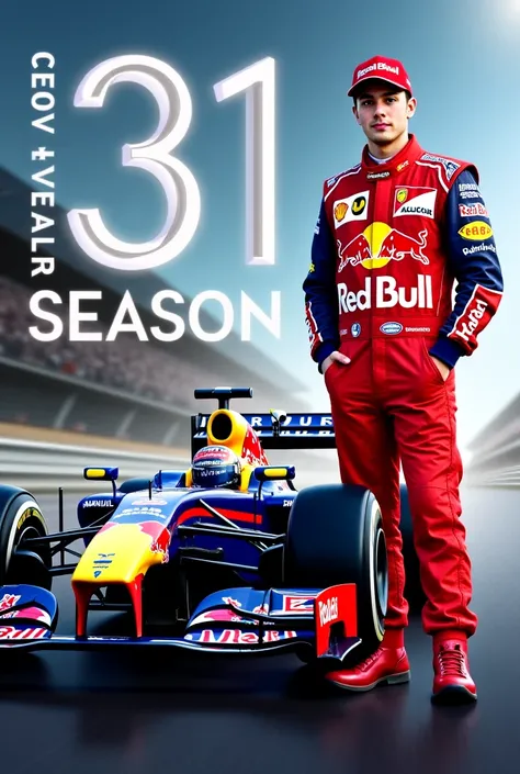 Design a dynamic and creative F1 poster for Lucas Amaral (Number 31), celebrating his debut season with Red Bull Racing in 2008. The poster should feature Lucas Amaral (Name and Number 31) prominently displayed, both in the foreground and integrated into t...