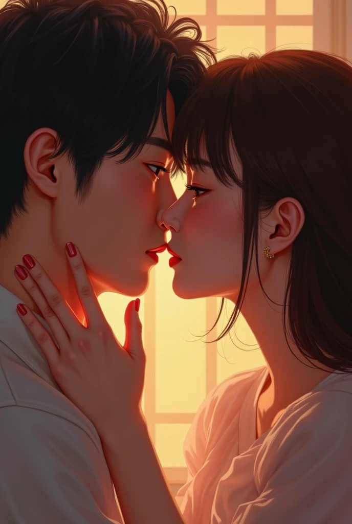 Create an image of Cha eun Woo giving Hwang in Yeop a kiss on the lips 