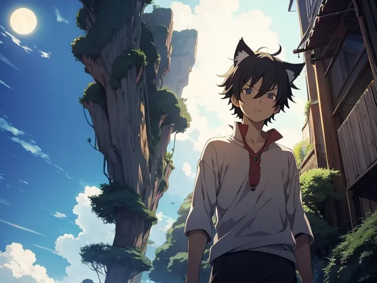 anime　Ghibli style　Man with cat ears