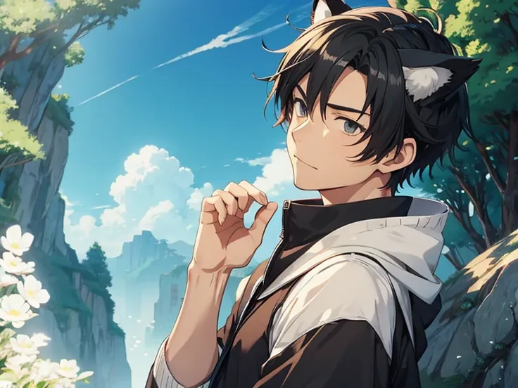 anime　Ghibli style　Man with cat ears