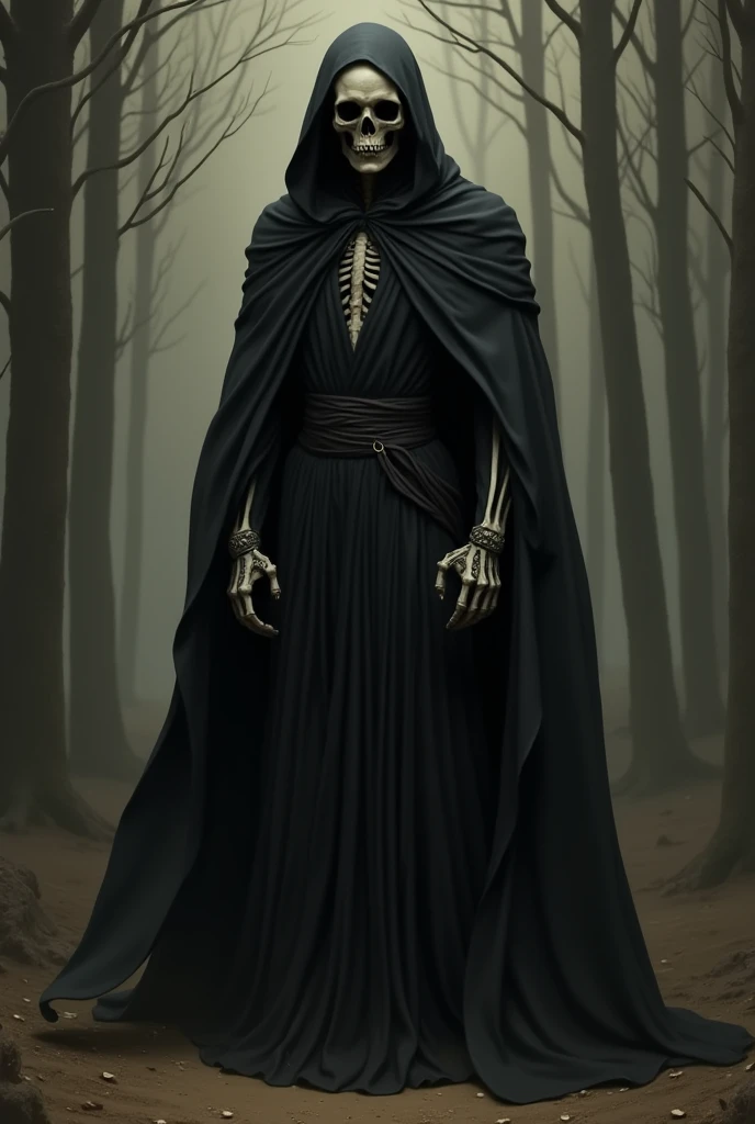 

Appearance
1 . long black dress,  inspired by classic tunics .
2.  Skull with skeletal details and empty eyes .
3.  Simple black cloak , without details.
4. slim and tall body.

 Skills
1 .  Instant death by eye .
2.  Shadow Manipulation .
3.  Invulnerab...