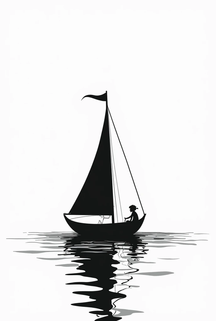  studies. Create the silhouette of a little bar, the sail on the sea on a white background, the silhouette of the boat and the ripples of the sea in black and the white background., As if it were a logo

All this in the style of Ghibli 