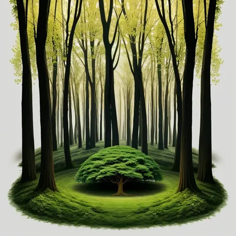 Design a whimsical scene of a forest with a talking tree. with light color background for t-shirt design