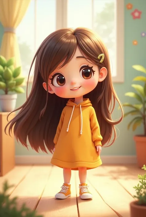 cute cartoon of a girl with long and medium hair standing together