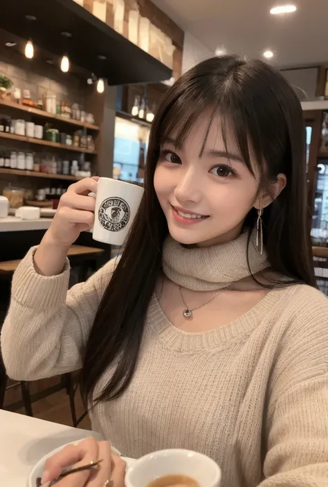  Inhaling Eyes , cute double ,  Mysterious Woman Drinking Coffee at a Cafe , Cafe latte,  Sweet-scented Perfume , small animals, Inward-curling long hair, Discerning Bangs , Freshly washed hair , First Date, Talented , Kind personality,  Extremely Detailed...