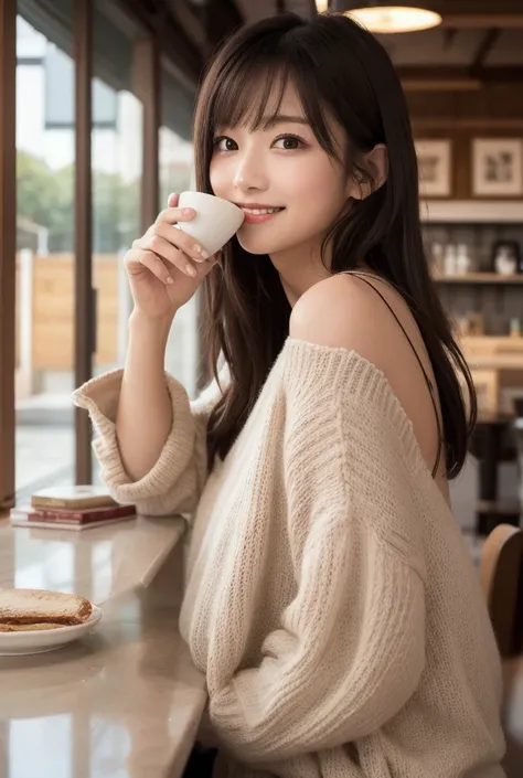  Inhaling Eyes , cute double ,  Mysterious Woman Drinking Coffee at a Cafe , Cafe latte,  Sweet-scented Perfume , small animals, Inward-curling long hair, Discerning Bangs , Freshly washed hair , First Date, Talented , Kind personality,  Extremely Detailed...