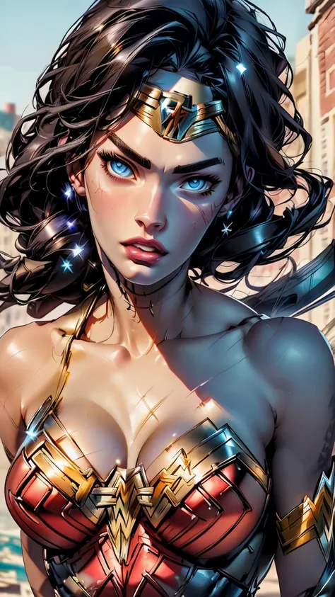 (1girl:1.25),(megan fox as wonderwoman:1.25),detailed face,beautiful detailed eyes,beautiful detailed lips,extremely detailed face and features,longeyelashes,muscular body,dynamic pose,cinematic lighting,dramatic colors,epic fantasy,breathtaking,4k,8k,high...