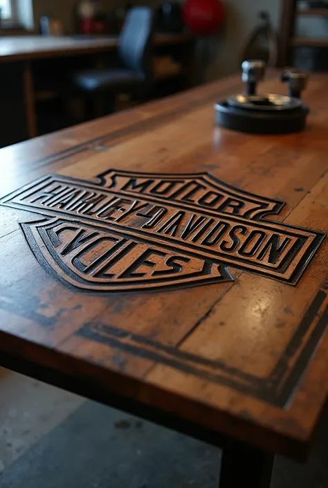 table with Harley Davidoso logo decoration cut with cnc plasma cutting