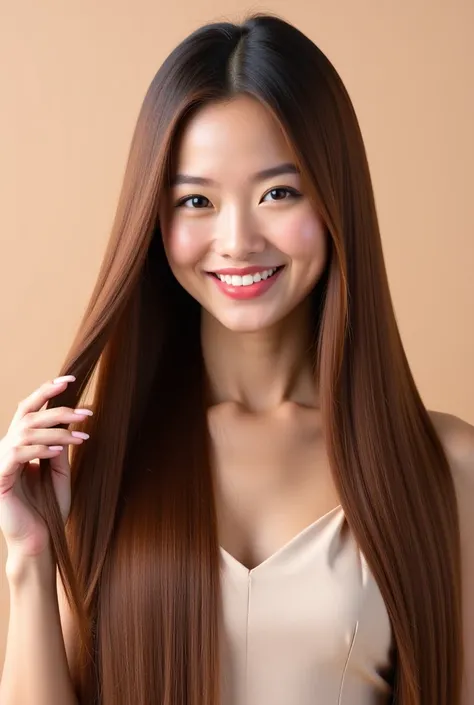 A girl in an ad for good quality hair (holding her hair up) (good smooth hair)