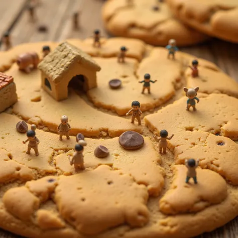 Tiny people living on a cookie.