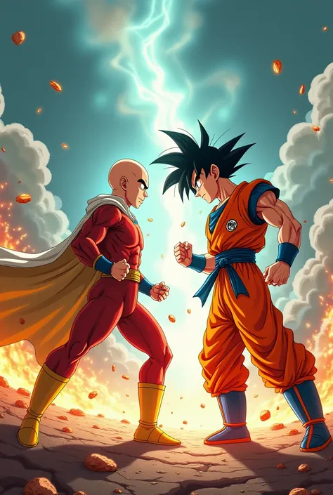 Make an image in which saitma is fighting goku