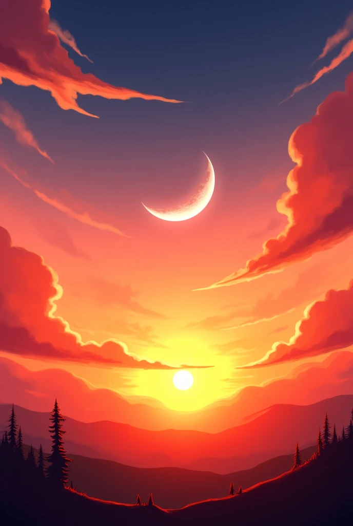 Sun set with moon
