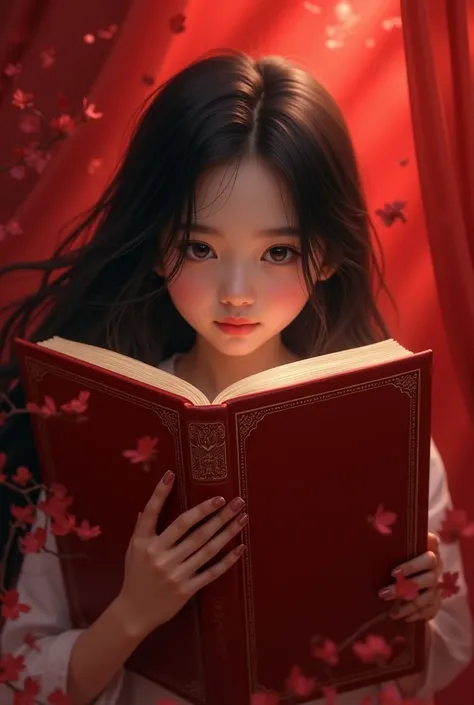  You can create a book and add the name  "Between the pages of Scarlet "  in the background add a girl with black hair who looks cute