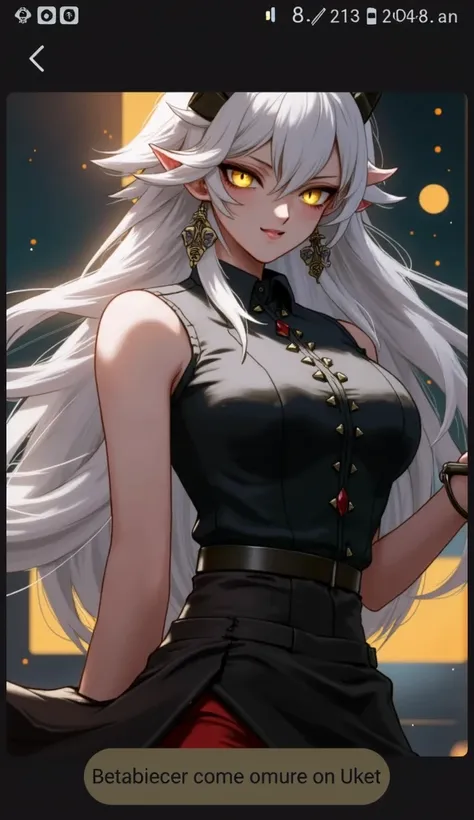 A demon girl with white hair 