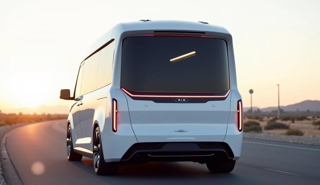 Rear view of modern modified 2025 Kia camper motorhome in polished white color