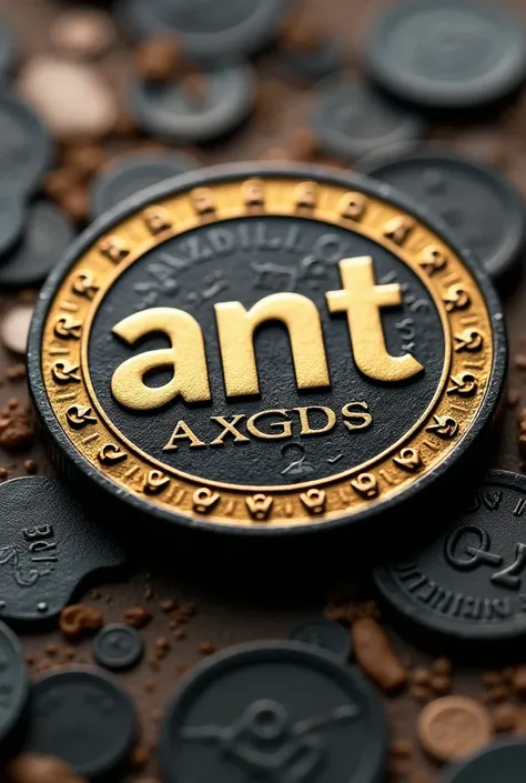 Create a coin for me with ANT written on it and with 🐜 and logo in the middle 