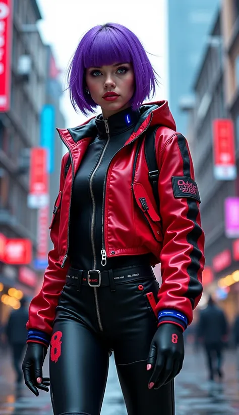 Young woman (ethnicity:1.4), (age:1.1),  (detailed clothing:1.2), (accessories:1.2), (facial features:1.3), (expression:1.2), (body type:1.2), (pose:1.2),  mid-stride in a futuristic city street (detailed architectural elements:1.1),  (detailed clothing te...