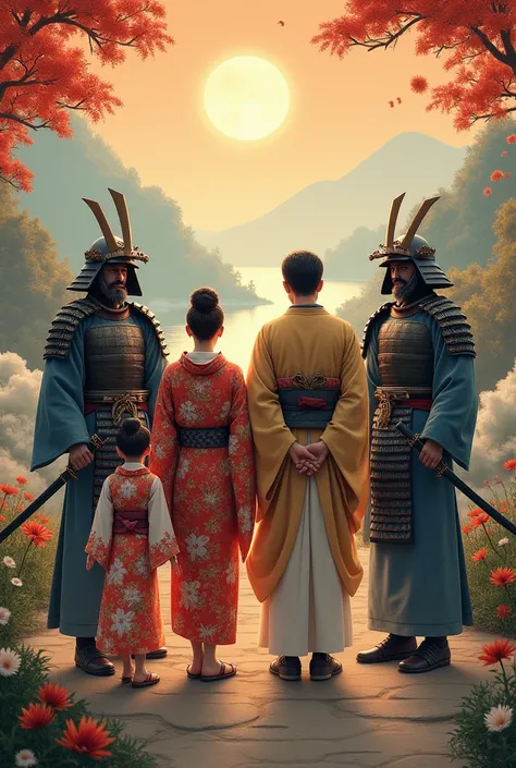 Picture of family with samurai warriors and ren 