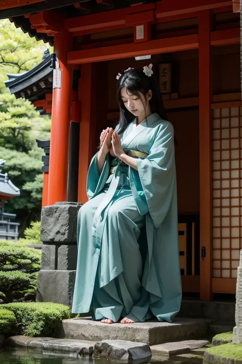 神社でお祈りをする日本人の若い女性、nature、Mysterious、Japanese young woman praying at the shrine on the first day 