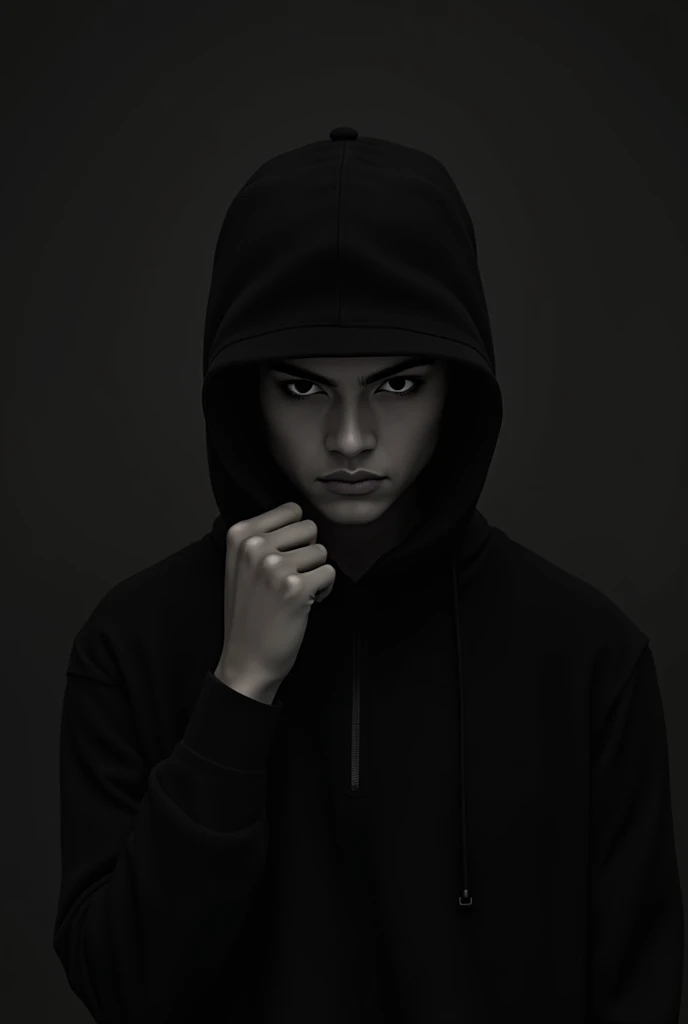 Young man in black skin black background with cap serious mode without beard without mustache 