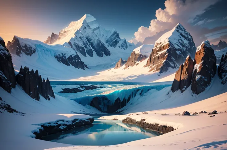 Serene winter landscape with transparent glacier, view from under the glacier, huge glacial ice field, cold colors, dramatic lighting, cinematic, realistic, photorealistic, 8k, highly detailed, exquisite, masterpiece, late night, night, faint light