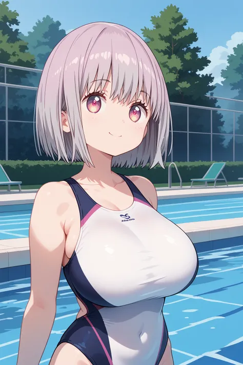 ( top quality ), ( top quality の髪), accurate anatomy, masterpiece, super detailed,  top quality の顔,  top quality の髪, ultra-fine painting, ( finger without bankruptcy),
SSSS GRIDMAN, Shinjo Akane, water park, pool, competition swimsuit, huge breasts,  bewit...