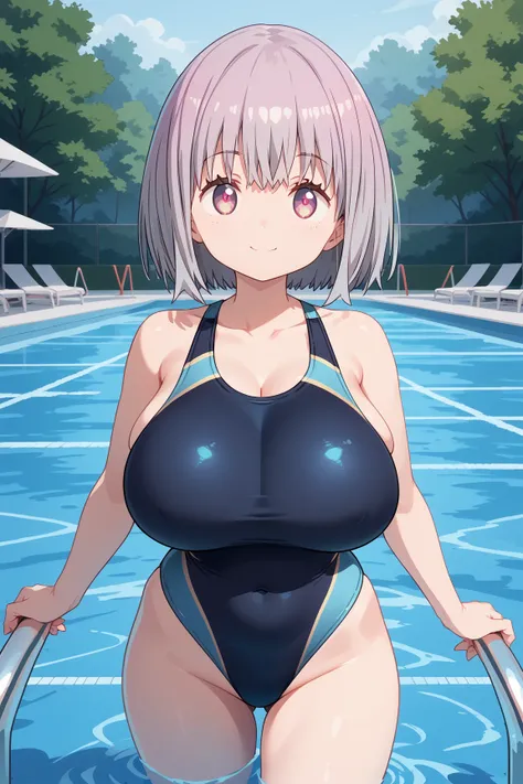 ( top quality ), ( top quality の髪), accurate anatomy, masterpiece, super detailed,  top quality の顔,  top quality の髪, ultra-fine painting, ( finger without bankruptcy),
SSSS GRIDMAN, Shinjo Akane, water park, pool, competition swimsuit, huge breasts,  bewit...