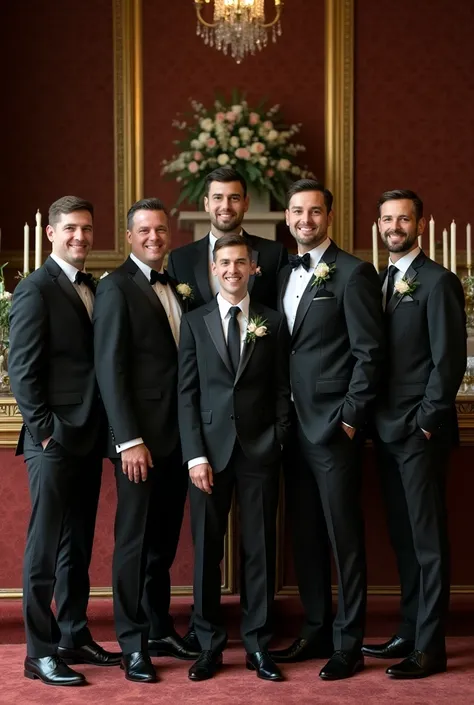 Wedding group photo with seven mens