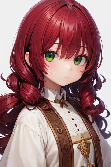 (excellent quality), (high resolution), (absurdreasterpiece), ((adult woman)), red hair, disheveled hair, curly long hair, ((writter)), character looking at the camera, detailed face, ((medieval)), ((bang)), (((simple clothes))), (portrait), (small eyes), ...