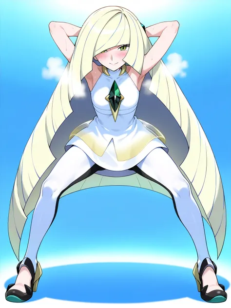 score_9, score_8_up, score_7_up,masterpiece, best quality, (anime screencap),(source_anime), anatomically correct,
(front view,girl focus),(1girl,solo),(lusamine/(pokemon/)),mature female, very long hair, gem, sleeveless dress, short dress, white leggings,...