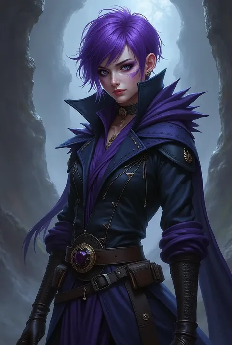 RPG hunter,  short purple hair makeup, Drag 