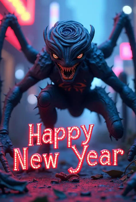 spiderman blue rose hybrid monstrous realistic ai  happy new year front