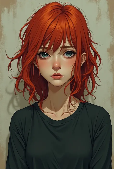 Little Red hair girl with dark eyes lonely and depressed comic mod,