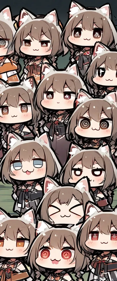 (@ @,:3:1.5),  chibi, 10+girls, upper body, Cat ears