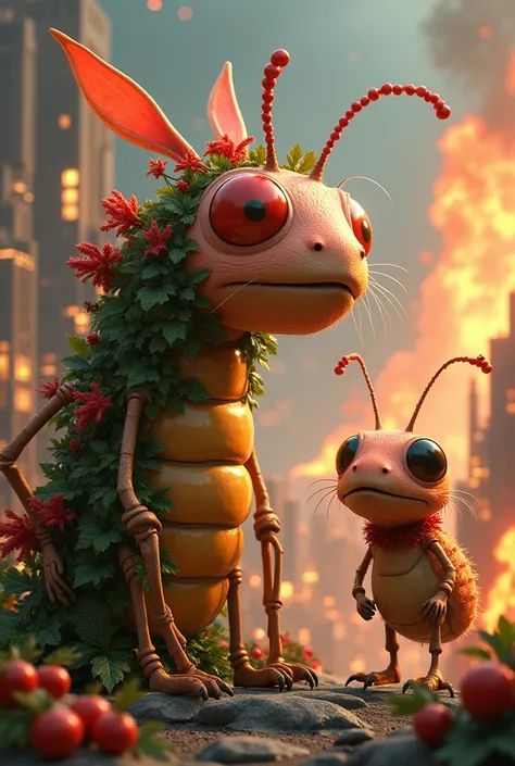 Peach Buloctuosa at Christmas with Pepe the Giant Cricket and the City with Fire