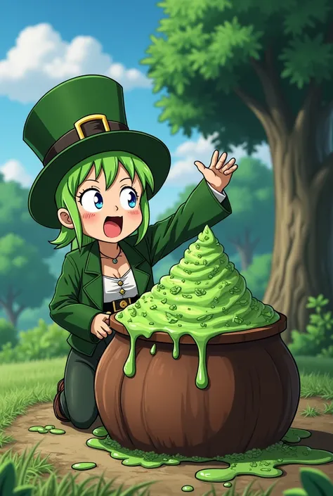 The character Bulma from the anime Dragon Ball being desecrated by a leprechaun