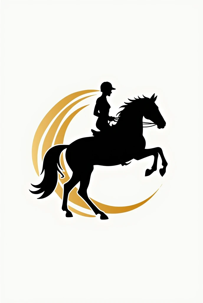 Logo for horse riding club with name" JK EquiUnity ", something like logo above, with one horse jumping or dressage or with rider,black and gold 