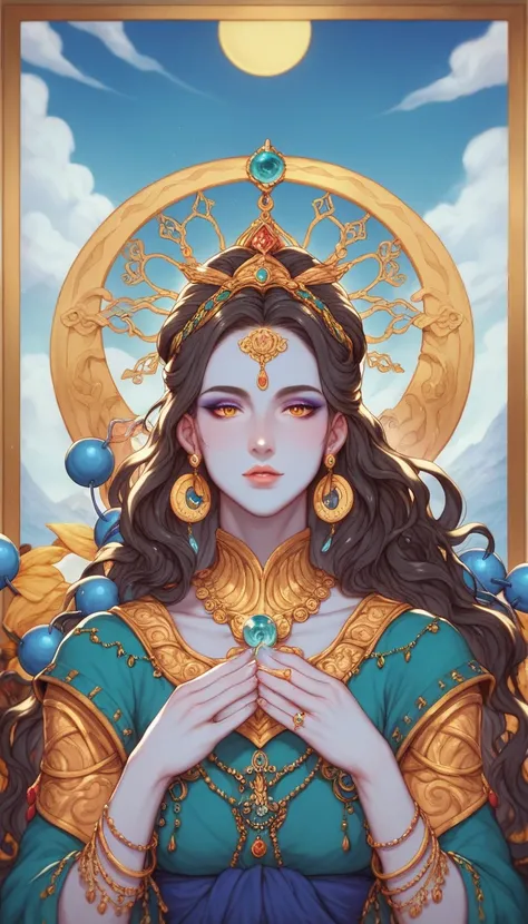 "Create a highly detailed and serene depiction of Lord Shiva and Goddess Parvati seated together in meditation. Lord Shiva, with blue-toned skin, is shown with long flowing hair tied in a topknot, adorned with a crescent moon and a third eye on his forehea...