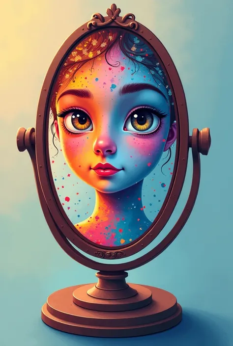 A mirror stands at the centre of the image, but the reflection does not show a whole person, but pieces of various aspects of personality: courage, sadness, happiness, and hope, depicted in different colours. Make me design image vector for cover book