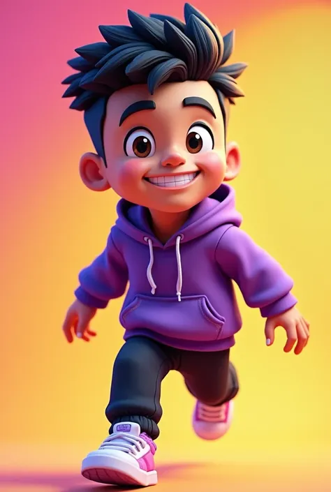 "A vibrant, youthful cartoon character designed for a gaming channel, depicted with a semi-realistic style that appeals to ren. The character has short, black, faded hair (in a modern fade style) and a light, well-groomed beard, giving him a youthful, appr...