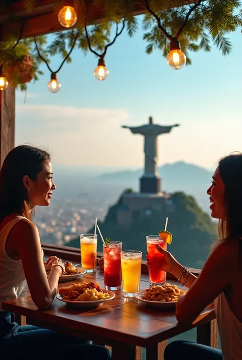  Create a marketing video for my company Lookout , with drinks and fast food ,  with a beautiful view looking down on Christ the King.