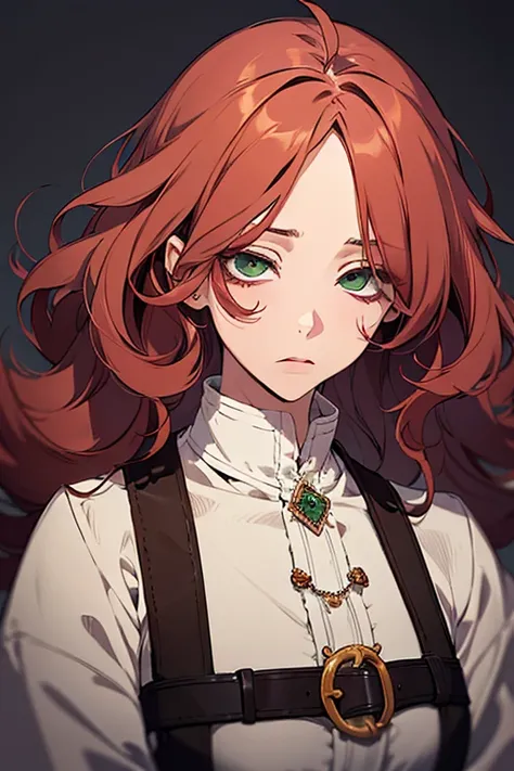 (excellent quality), (high resolution), (absurdreasterpiece), ((adult woman)), red hair, disheveled hair, curly long hair, ((writter)), character looking at the camera, detailed face, ((medieval)), ((bang)), (((simple clothes))), (portrait), (small eyes), ...