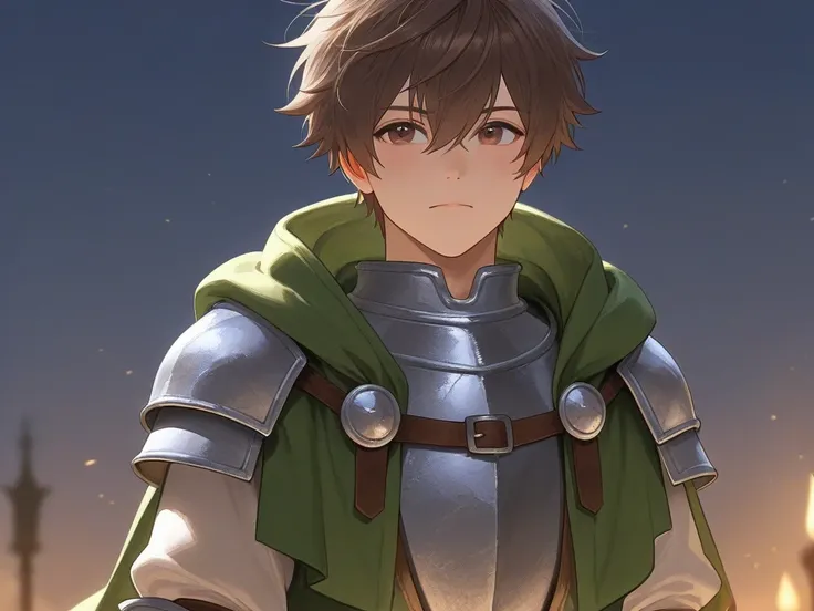 A young man in medieval fantasy has brown hair
