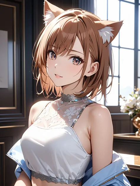 Cat-Eared Girl, (Misaka Mikoto), masterpiece:1.5, masterpiece, highest quality, UHD, retina, masterpiece, accurate anatomy, super detailed, high quality, best quality, 8k