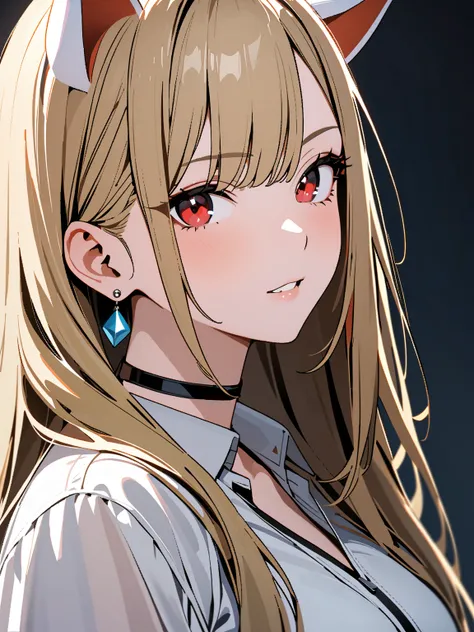 Cat-Eared Girl, Kitagawa Marin, masterpiece:1.5, masterpiece, highest quality, 1girl, カーボーイショット, blonde hair, long hair, multicolored hair, red eyes, jewelry, earrings, piercing, black choker, UHD, retina, masterpiece, accurate, anatomically correct, textu...