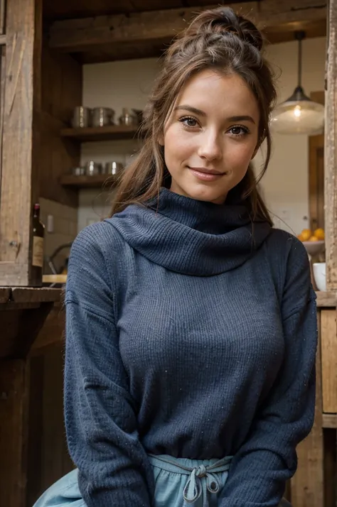 belle femme népalaise, dans les montagnes de lHimalaya, en tenue locale, jolie visage, smirk