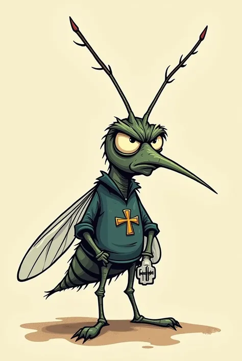 A cartoonist dictator mosquito , serious funny face