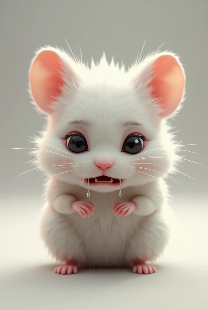 A white hamster crying with tears (A hamster with a more realistic look)