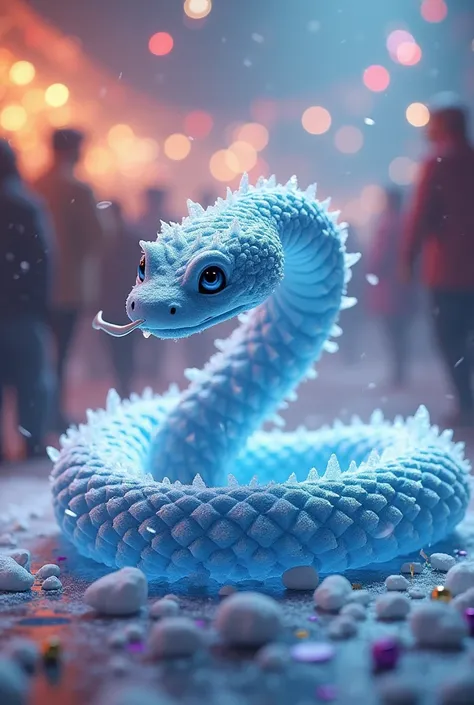 create images of a happy New Year and with Ice Snake in the background